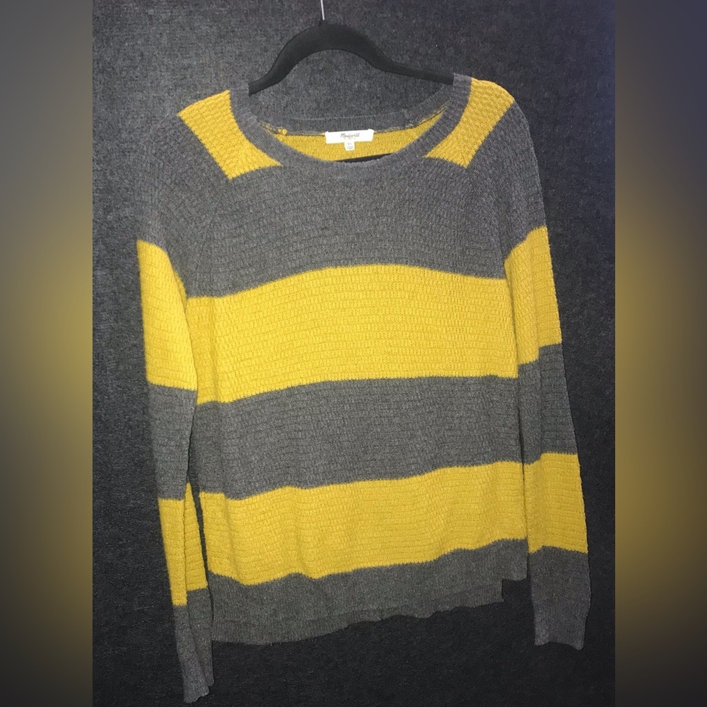 MADEWELL Leafstitch Crew Neck Big Stripe Sweater Grey & Gold‎ yellow Size XS